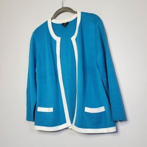 Talbots L Pima Cotton Cardigan Caribbean Blue White